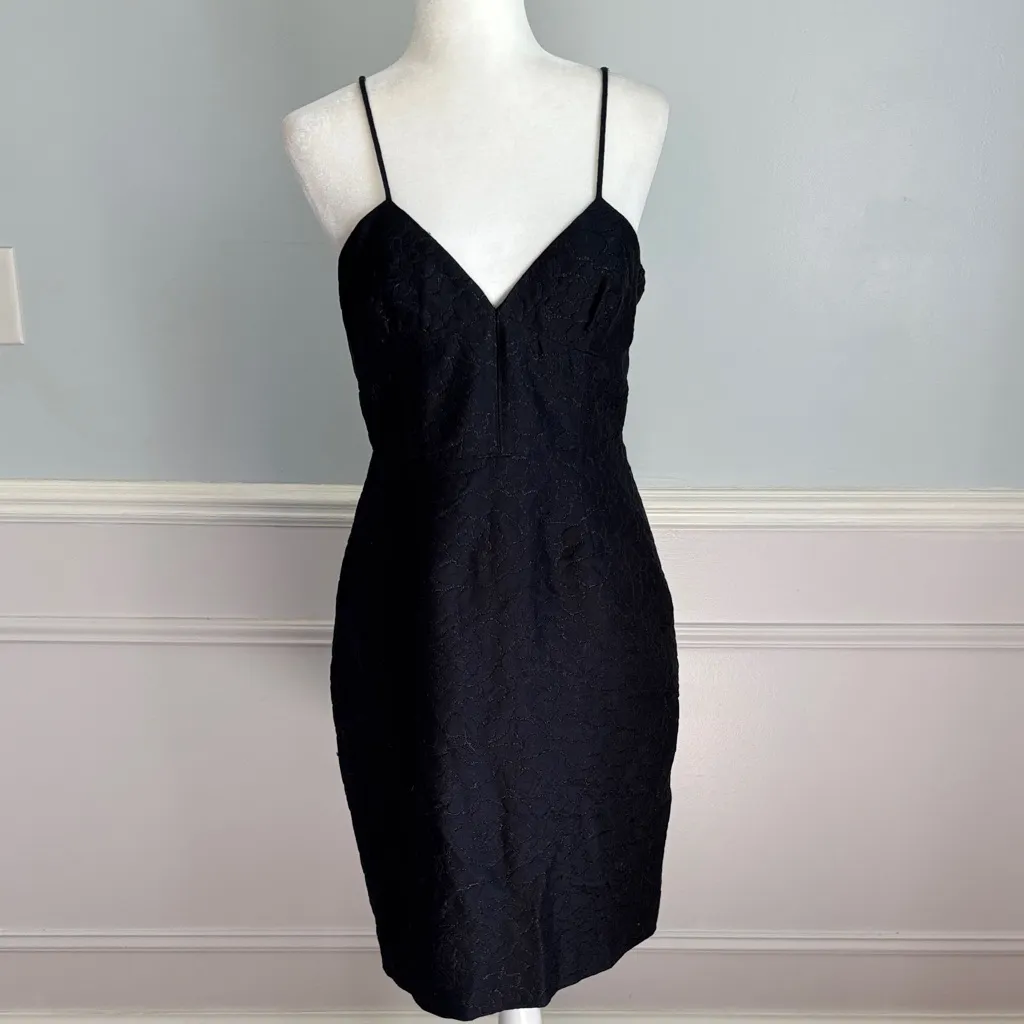 J.Crew Cocktail Dress Size 8 Floral Jacquard Glitter Black Party Cotton Silk LBD - Image 3