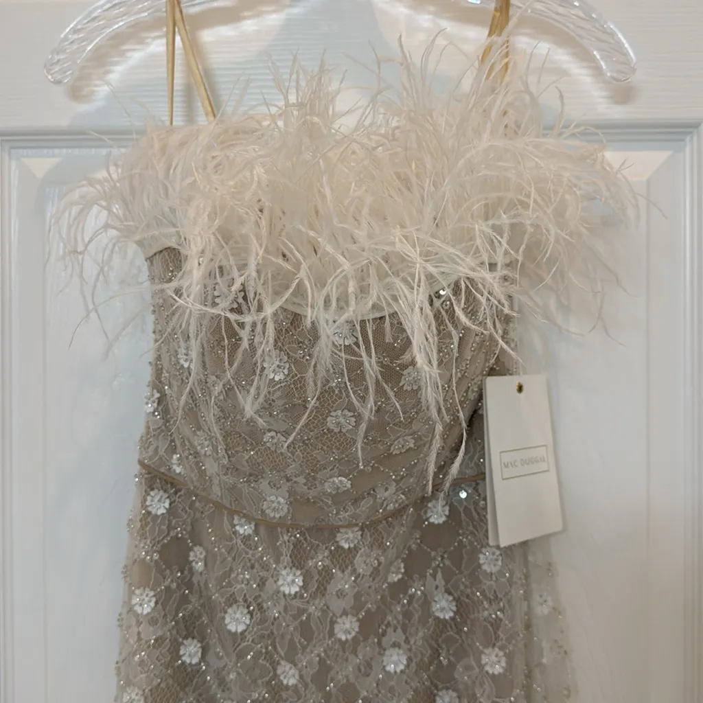 NWT Mac Duggal 68140 White Embellished Feather Strapless Column Dress Size 2 - Image 6