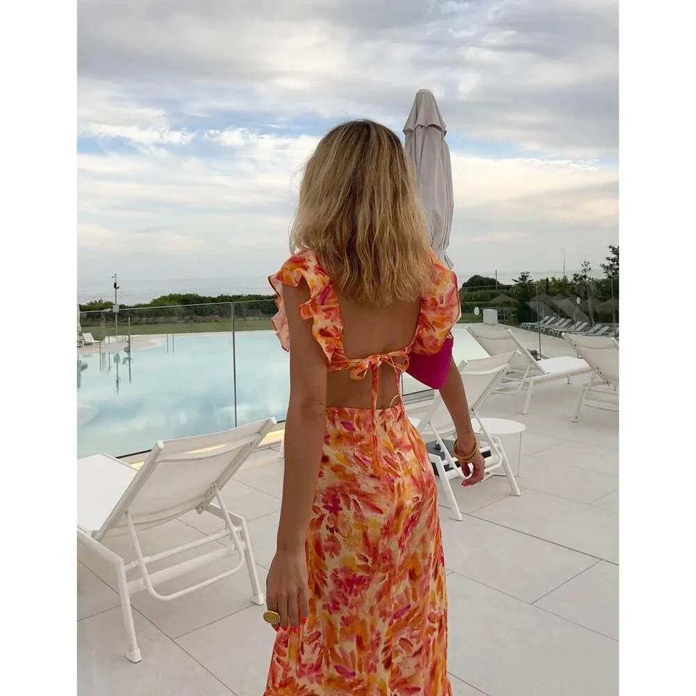 NWT! Zara Linen Floral Ruffled Midi V-Neck Dress - Blogger Favorite - Size XL - Image 6