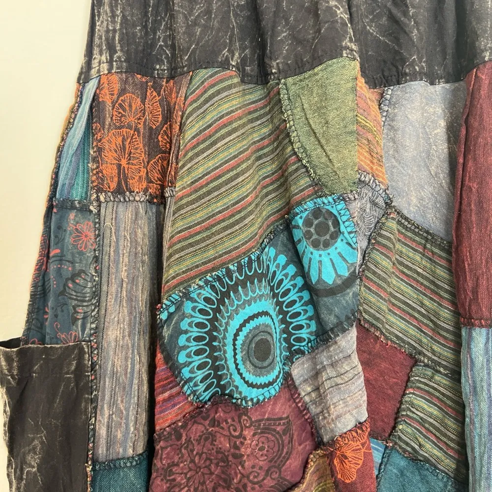 Bohemian Patchwork Harem Pants Blue Size L - Image 4