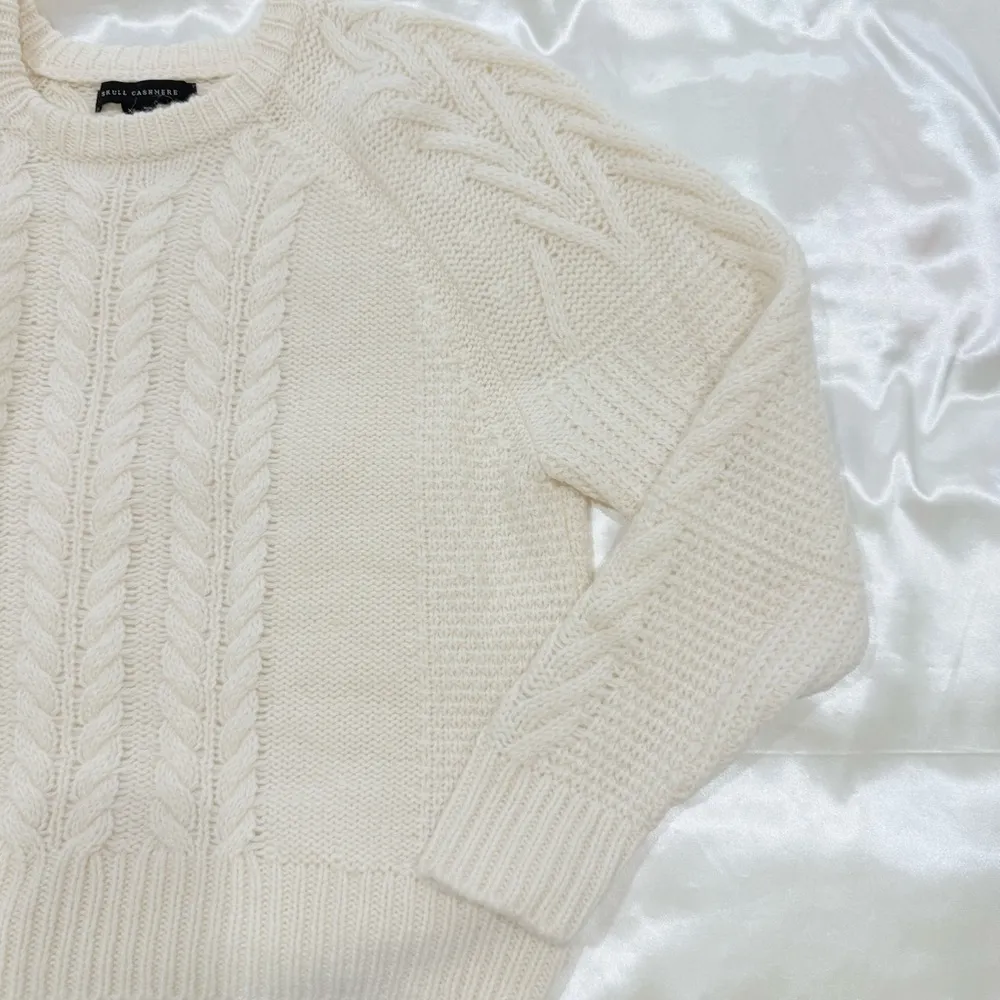 Skull Cashmere Cable Knit Sweater Cream Alpaca Wool XS Quiet Luxury Fisherman - Image 7