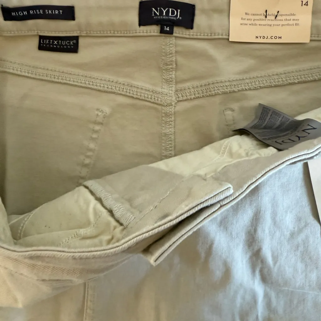 NYDJ High Rise Long Denim Skirt with Slit Beige Size 14 NWT - Image 7