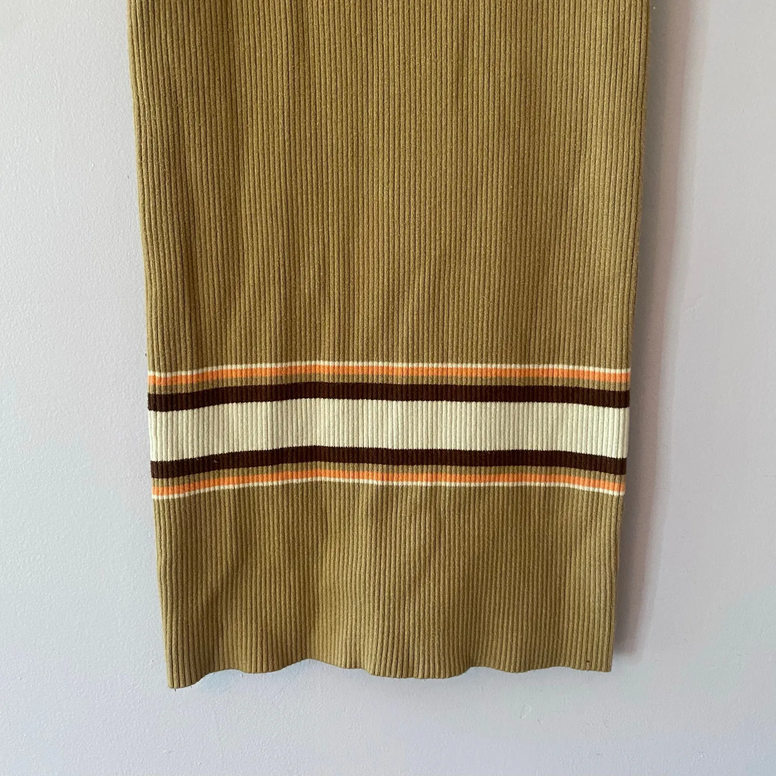 Free People Tan Brown Long Sleeve Sport Stripe Sweater Dress Midi Ribbed size XS - Image 5