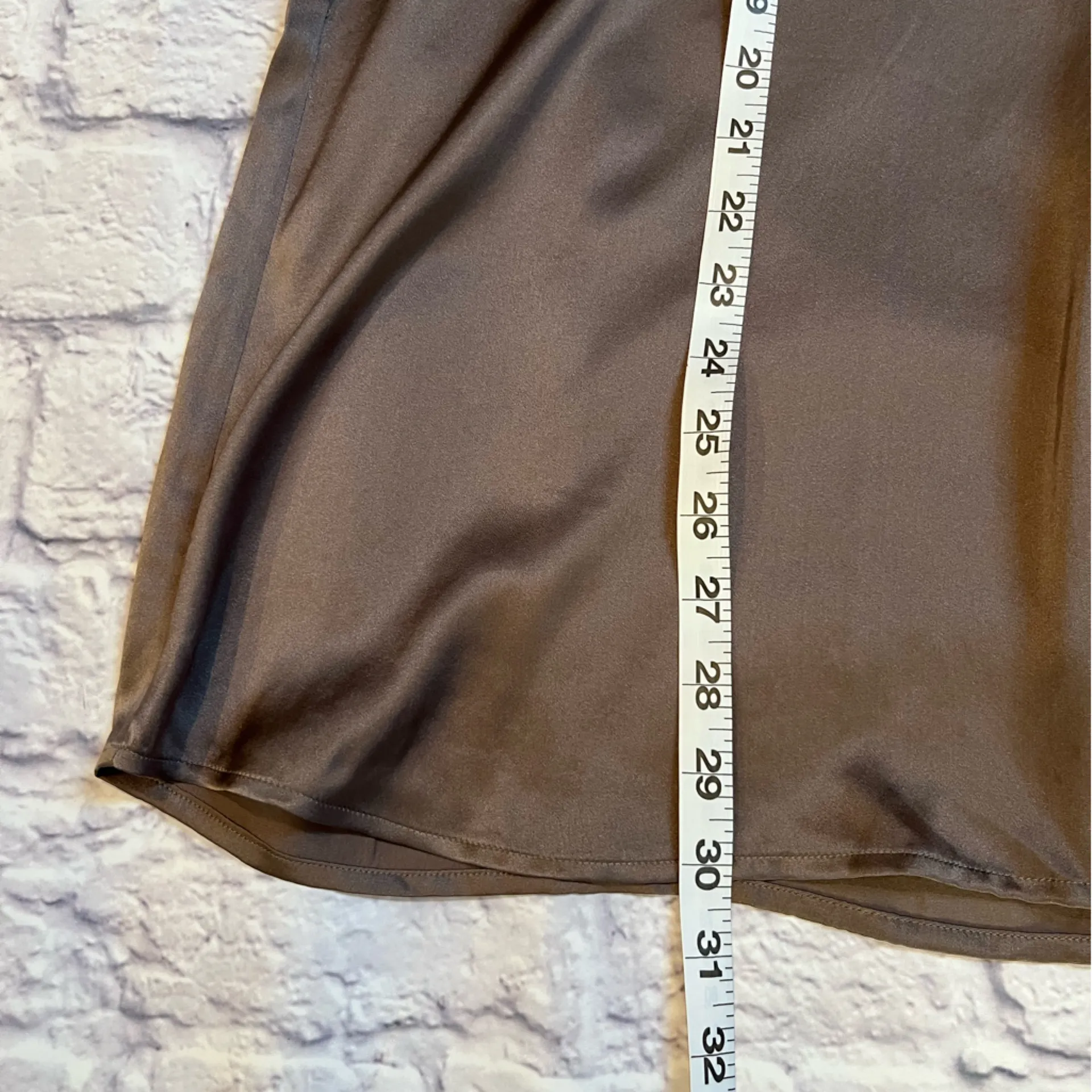 VINCE Split Neck Silk Blend  brown gray taupe Tunic top blouse mini dress M - Image 6