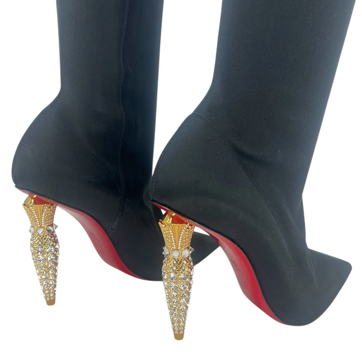 Christian Louboutin Black Lipstrass Botta Alta Satin Thigh Boots 100 - Image 12