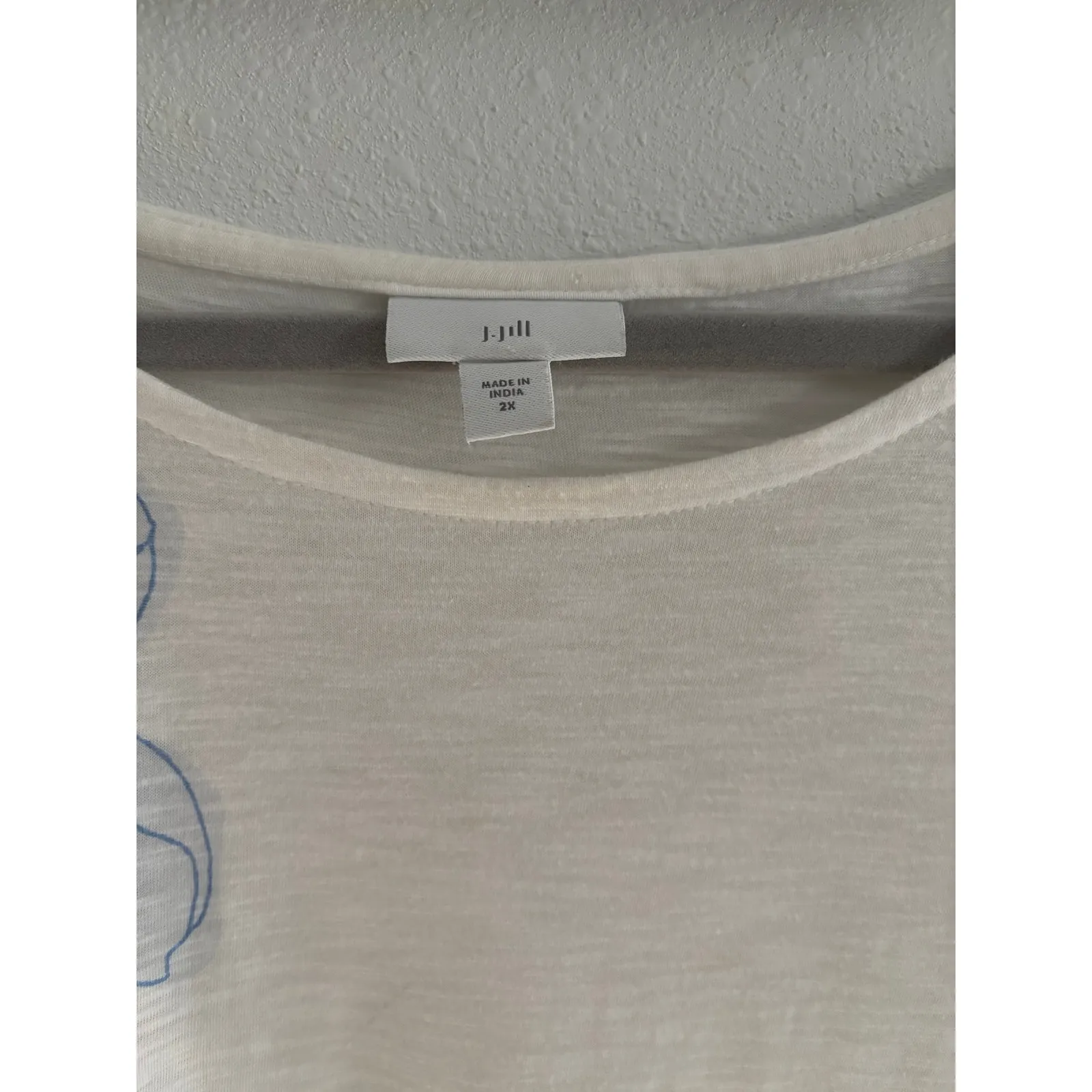 J Jill Top Womens 2XL White Blue Floral Linen Short Sleeve Boho Lightweight Size XXL - Image 3