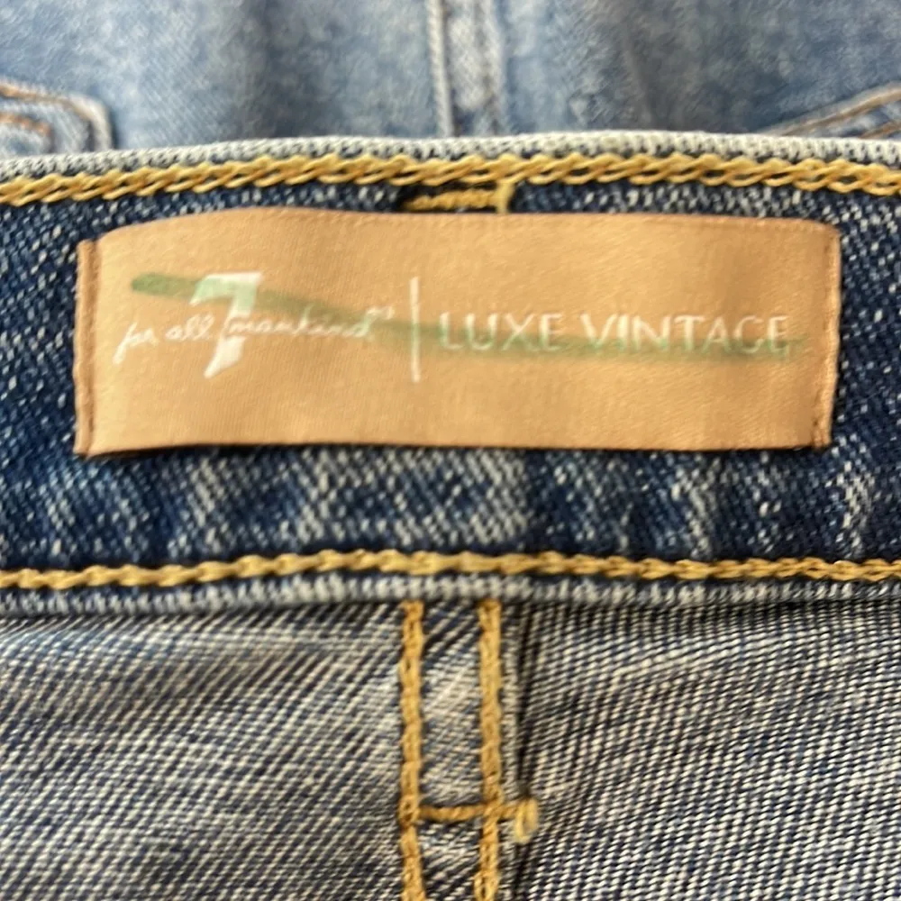 7 For All Mankind Luxe Vintage Fray Jean Mini Skirt Size 26 - Image 6