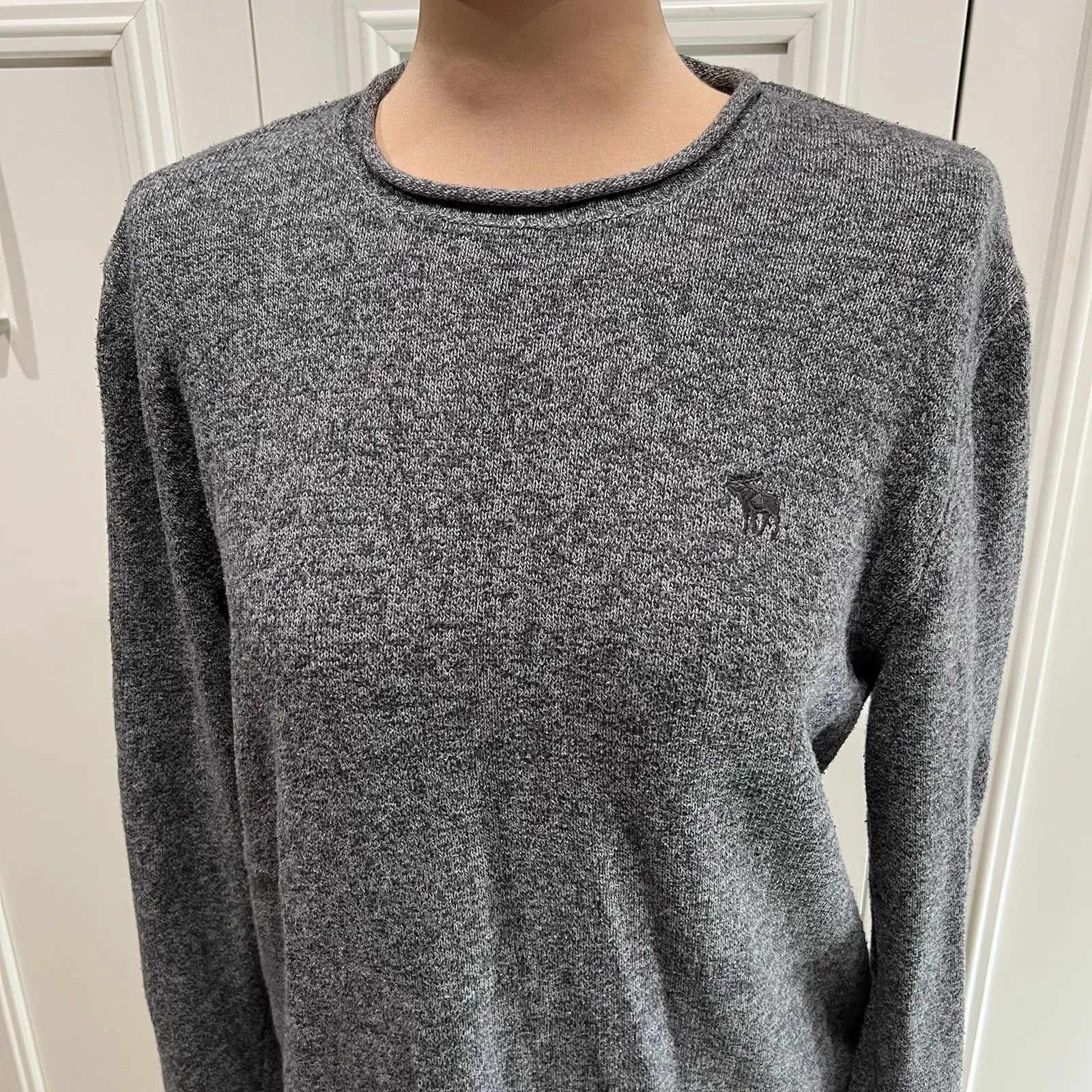Abercrombie & Fitch Gray Marled Pullover Sweater Moose Logo Cotton Y2K‎ 90s - Image 2