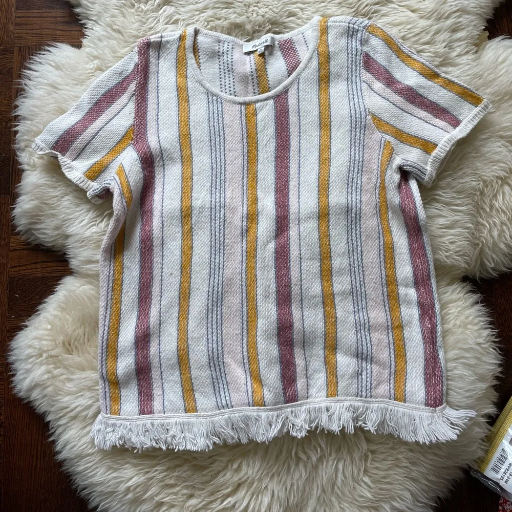 Madewell Blakley Stripe Sweater Tee size M knit retro inspired fringe top - Image 7