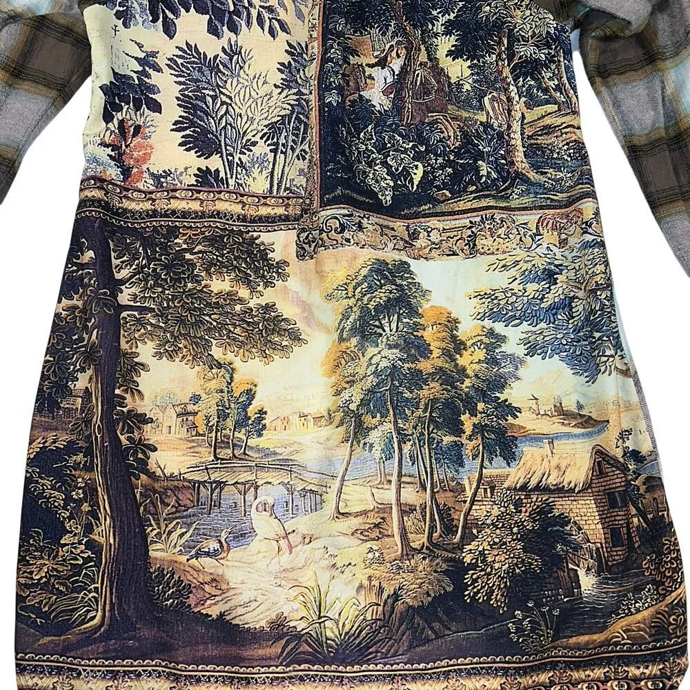 Soft Surroundings Vintage Inspired Plaid Flannel Tapestry Shirt Dress Size XS - Image 13