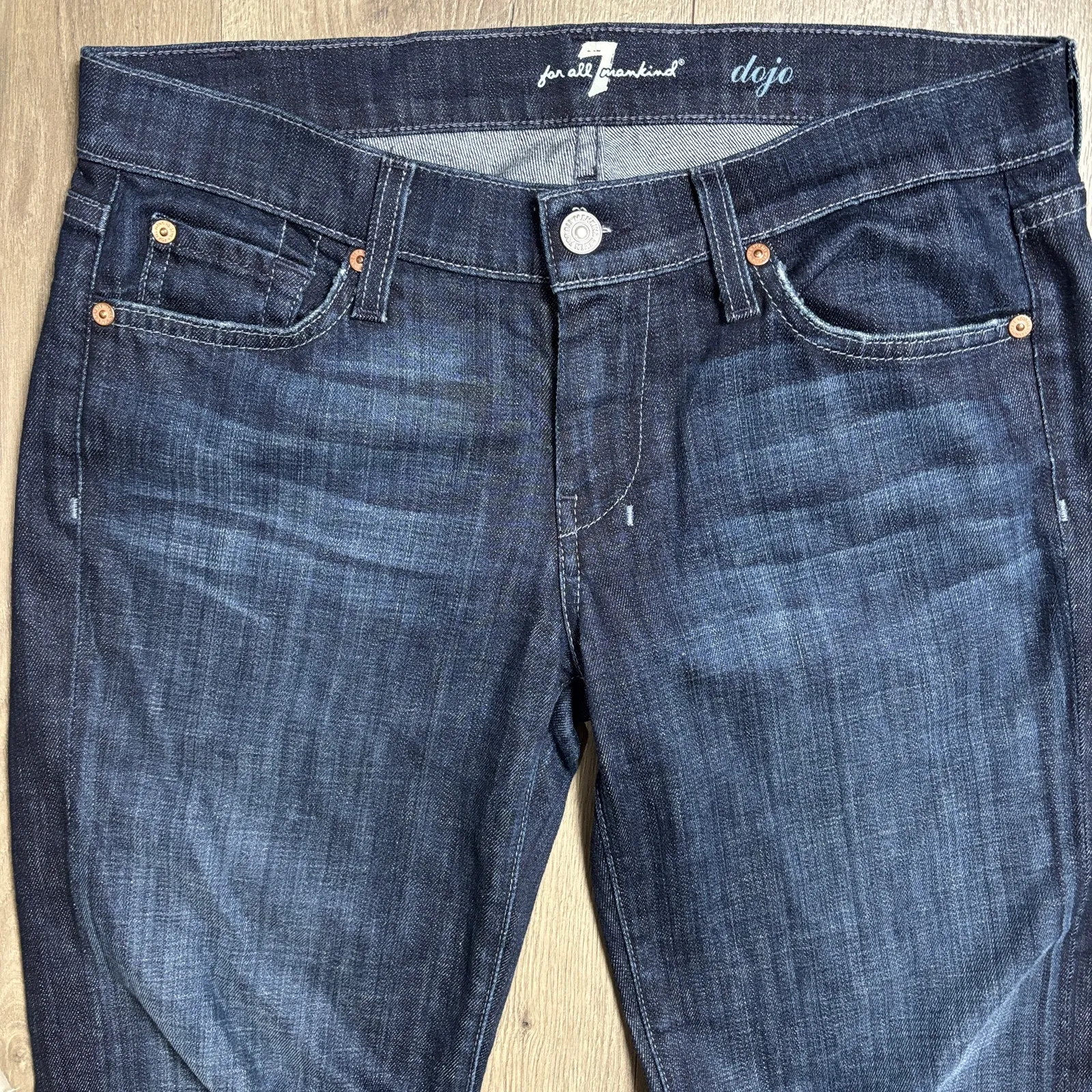 7 For All Mankind Dojo Flare Leg Jeans 7FAMK 28 Dark Wash - Image 3