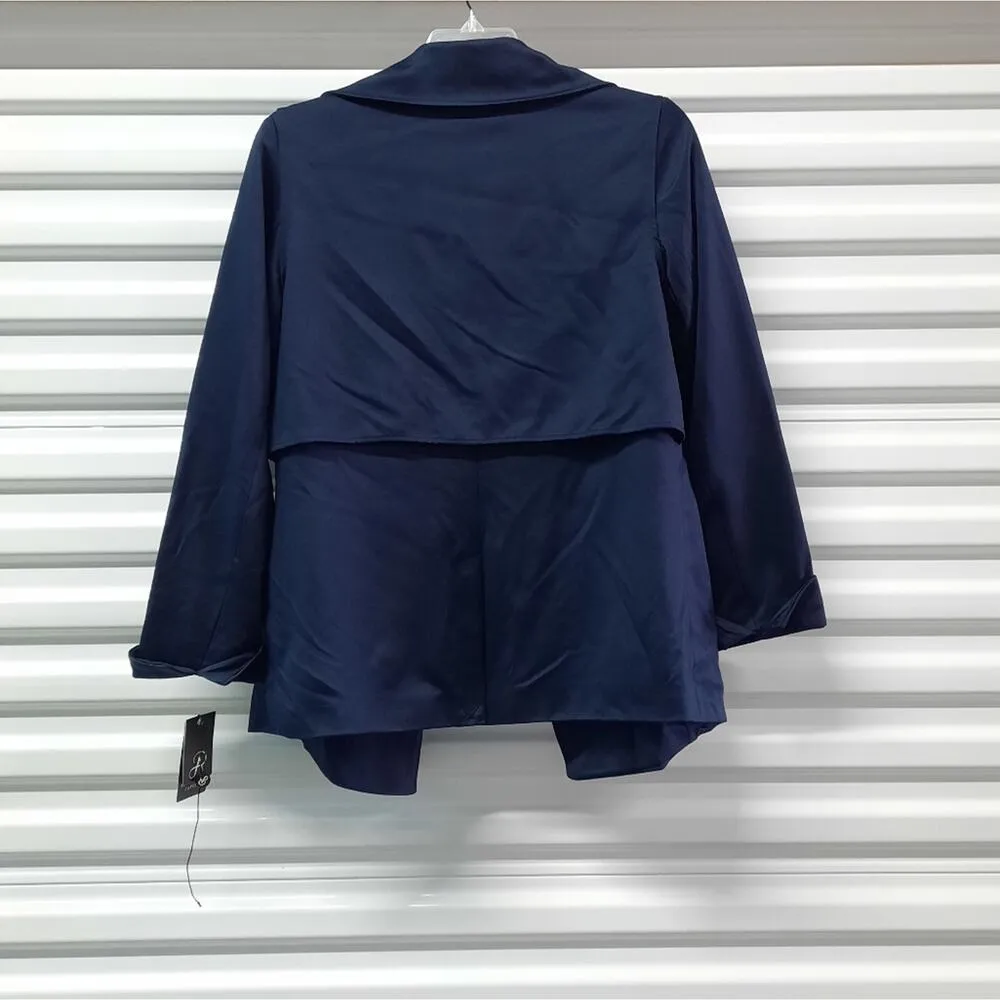Adrianna Papell Trench Jacket Blazer Women's Size Medium Navy Blue Long Sleeve - Image 3