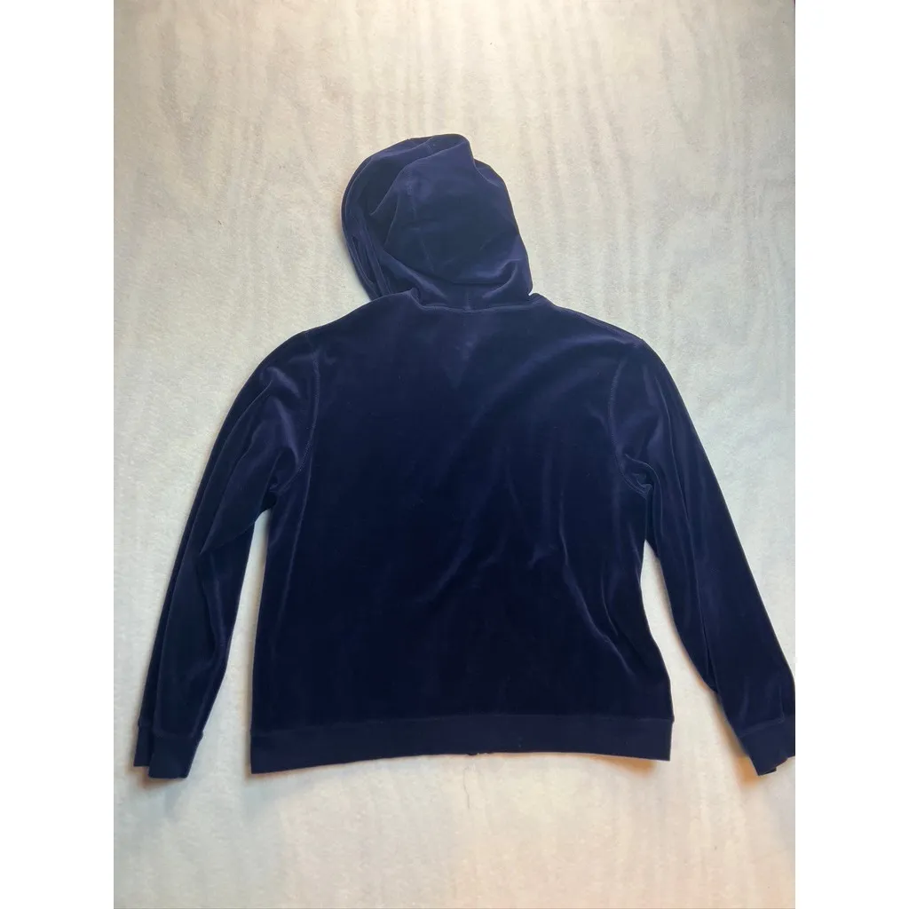 Eddie Bauer Velour Hoodie Navy Blue Full Zip Pockets Hooded Sweatshirt Women L - Image 9