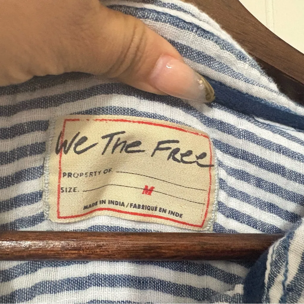 We The Free Sun Beams Indigo Stripe Shirt Size M |Free People Button Down Top - Image 9