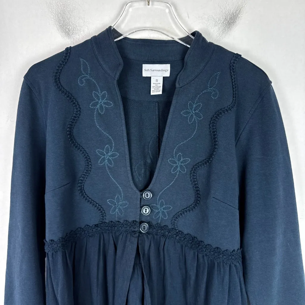 Soft Surroundings Embroidered Long Cardigan Tunic Mixed Media Navy Size Small S - Image 2