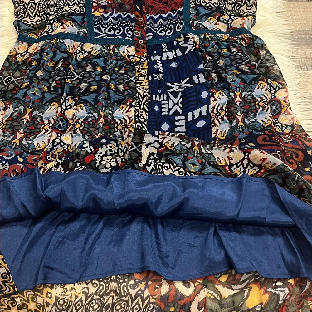 Sundance Trephina boho mixed print dress with solid slip underneath L - Image 7