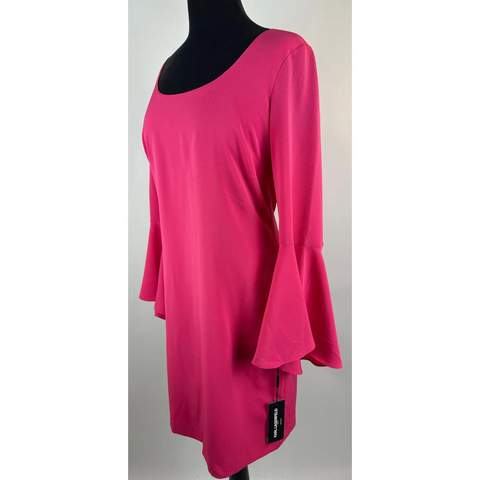 Karl Lagerfeld Paris Size 8 NWT Women's Hot Pink Knee Length Dress Bell Sleeves - Image 2