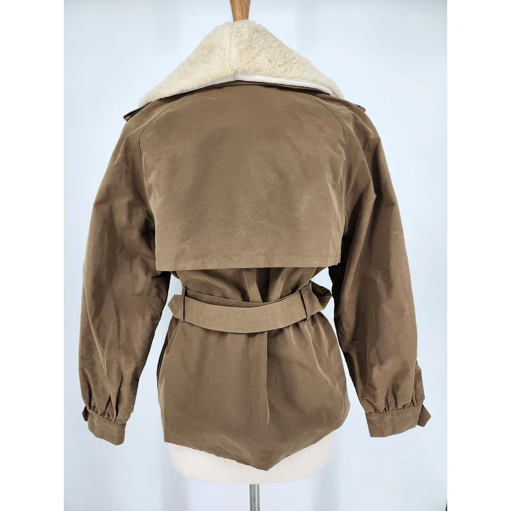 Banana Republic  Heritage Shearling Collar Jacket M Reissue Belted Brown Cream - Image 3