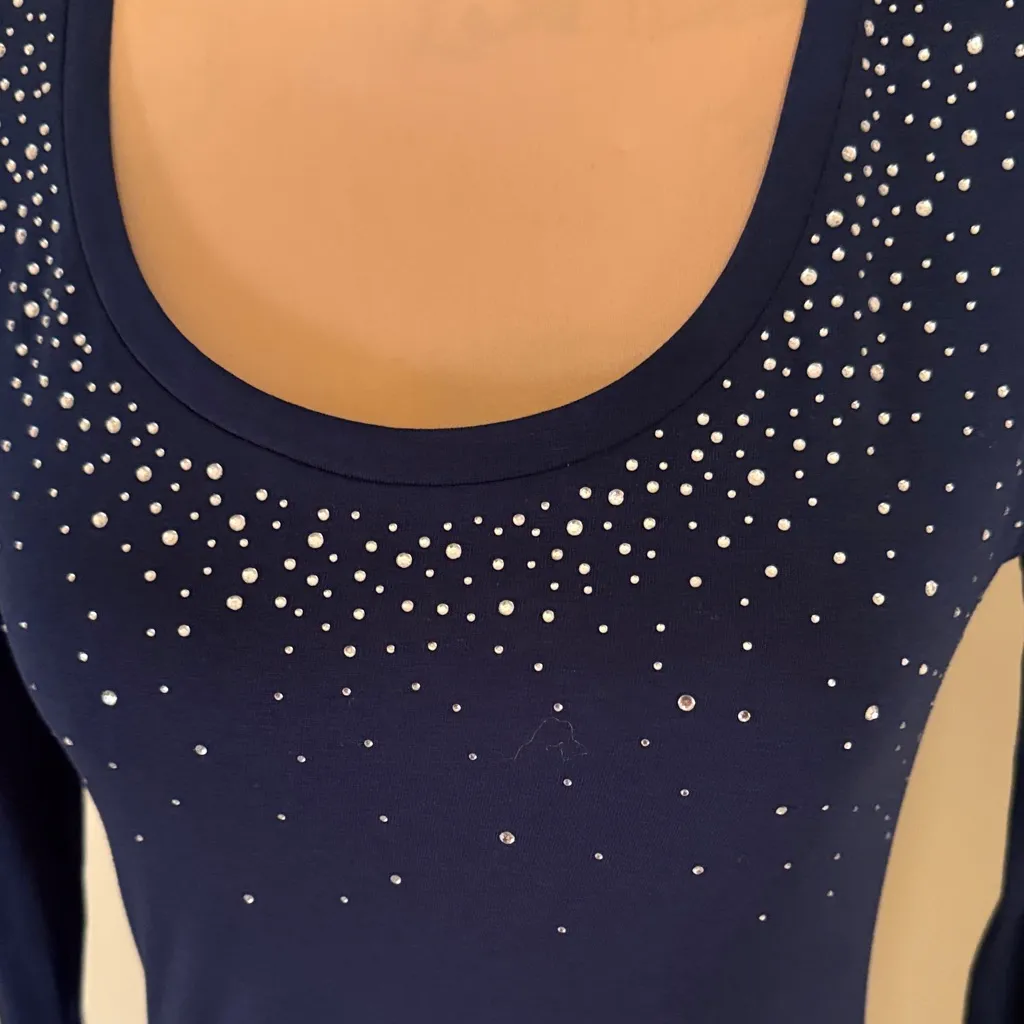Valerie Bertinelli Navy Long Sleeve Top with Rhinestone Detailing size small - Image 2