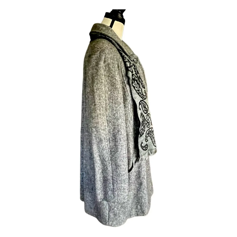 Vintage Winter Time By Herman Kay Scarf Wool Coat. SZ 14 Gray - Image 4