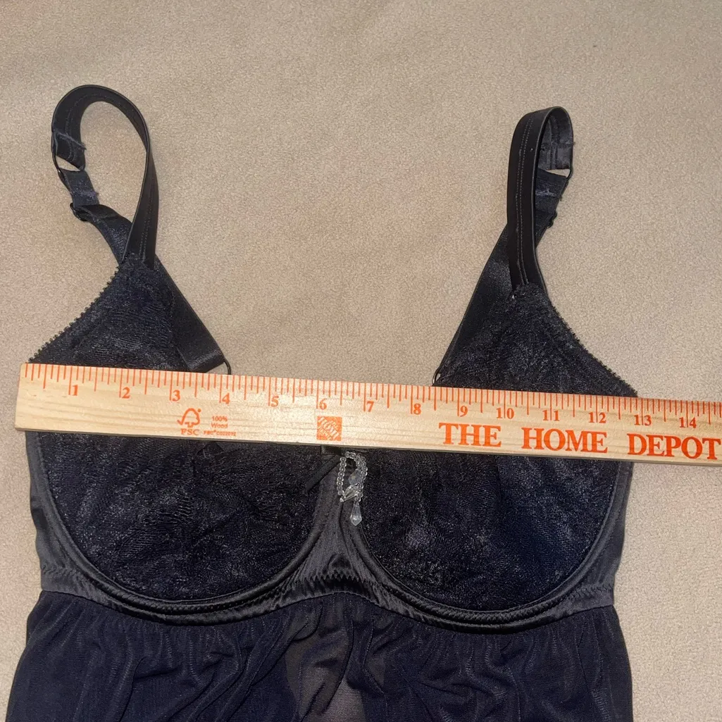 Parfait Black lace lingerie babydoll lingerie rhinestone chemise goth sexy M Size M - Image 5