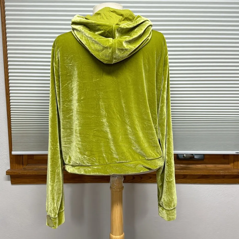 Fabletics Donna Golden Leaf Green Velour Hoodie Zip Up Track Jacket - Image 6