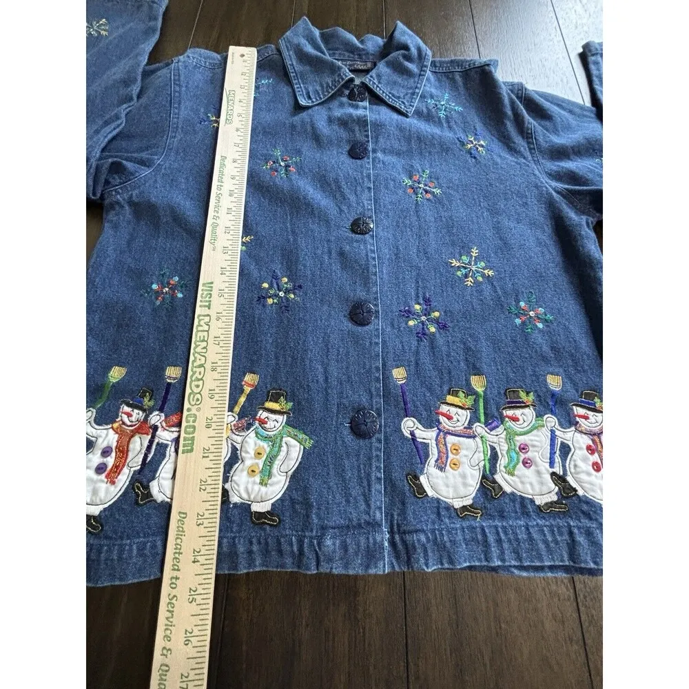 New Direction Size M Denim Jacket Shirt Snowman Winter Theme NWT button down - Image 5