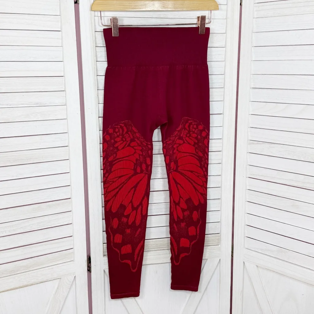 Fabletics High Waist Seamless Butterfly Wings Crop Leggings Burgundy Red‎ Small - Image 2