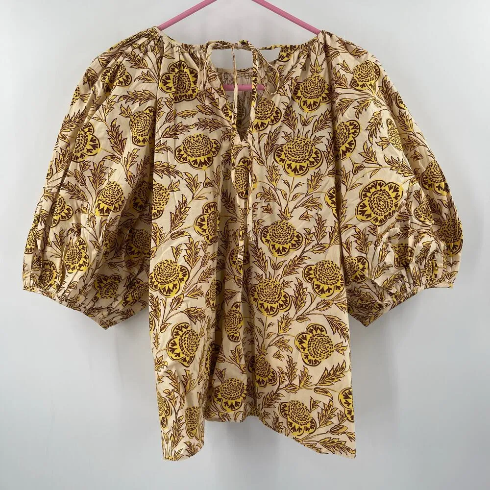 RHODE Rowan Top Size Large Garden of Dream Golden Floral Blouse Cotton NWT Yellow - Image 3