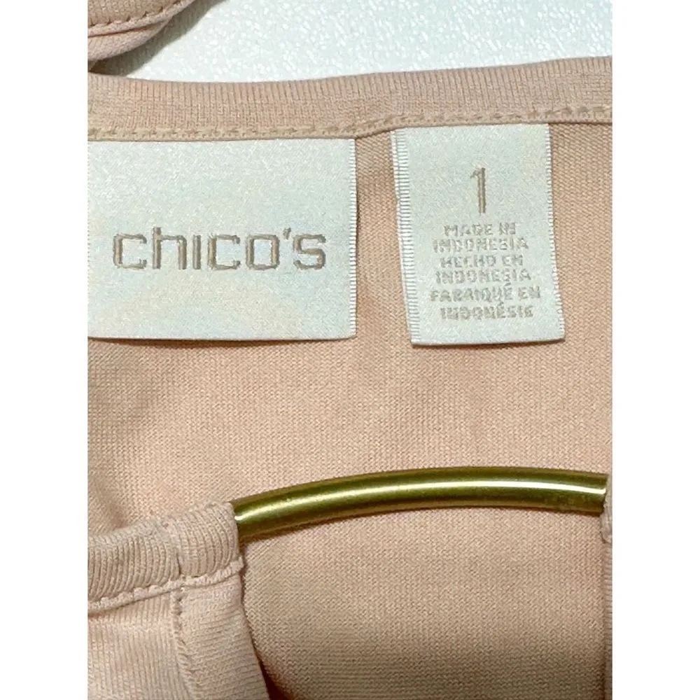 Chico's Cut Out Gold Bar 3/4 Sleeve Stretch Pullover Top Tea Pink Size 1‎ Medium - Image 2