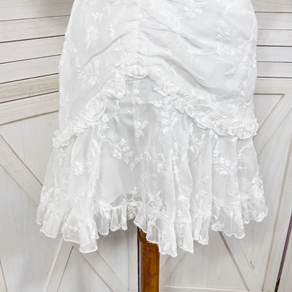 Selfie Leslie‎ Leona Embroidered Chiffon Frill Trim Mini Dress White Small - Image 8