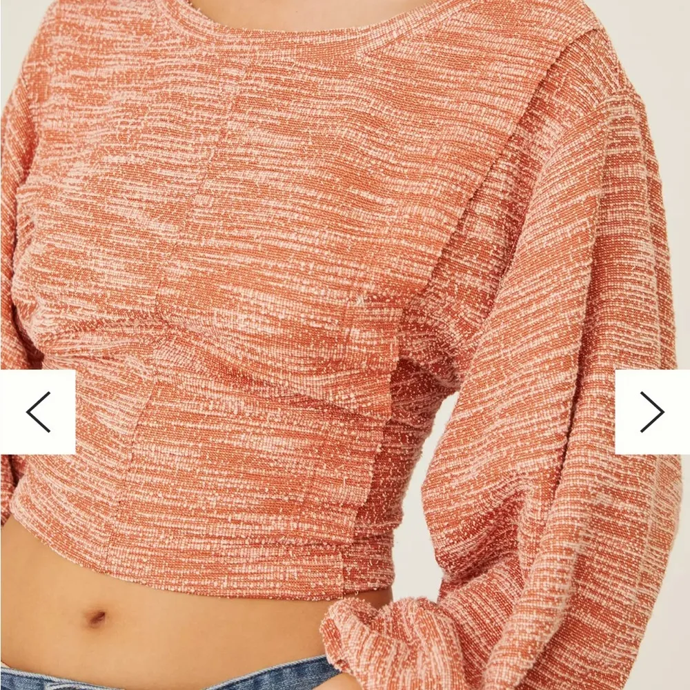 Anthropologie Balloon Sleeves Sweater Size XS Cropped In Creamsicle Cut Out Tie - Image 6