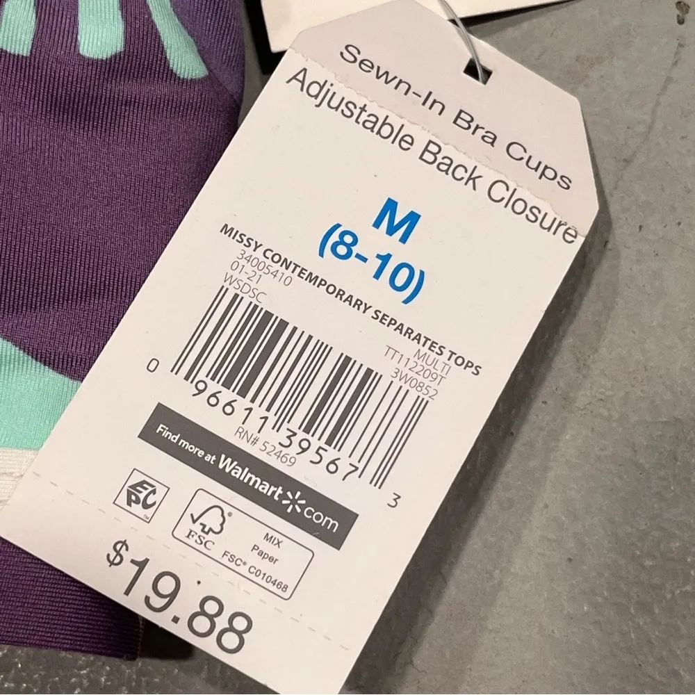 NEW Time and Tru Abstract Floral Ruffle Bikini Top size Medium White - Image 5