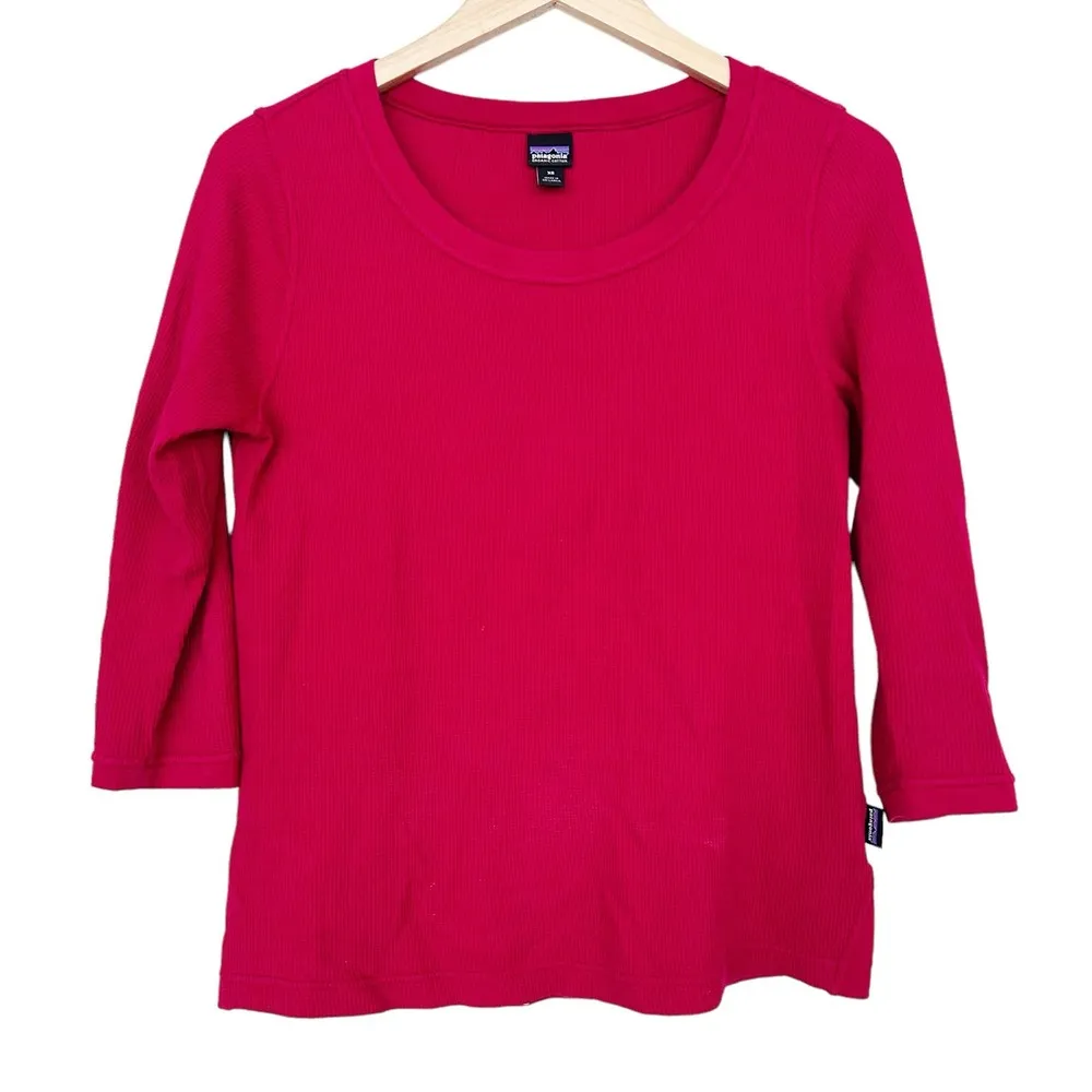 Patagonia Red Organic Cotton Thermal 3/4 Sleeve Shirt Sz XS - Image 6
