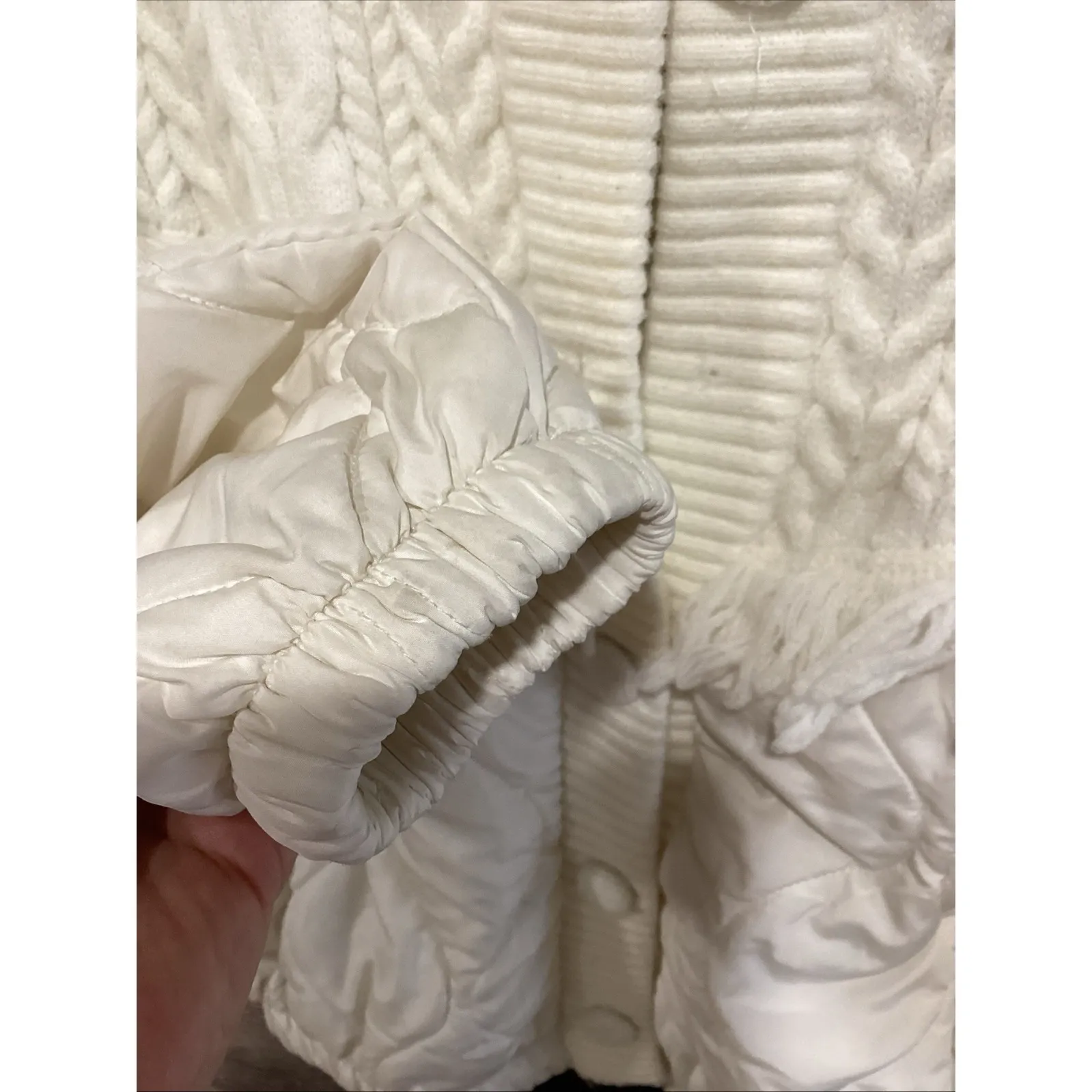 Womans Sunday Up Cream Cable Knit Fringed Quilted Puffer Jacket Cardigan Size M Size M - Image 8