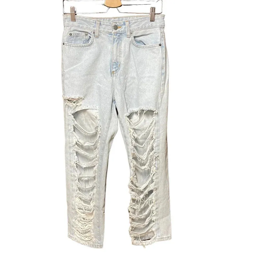 Carmar Denim Super Ripped Straight Leg Jeans Light Wash Blue Size 26 - Image 3