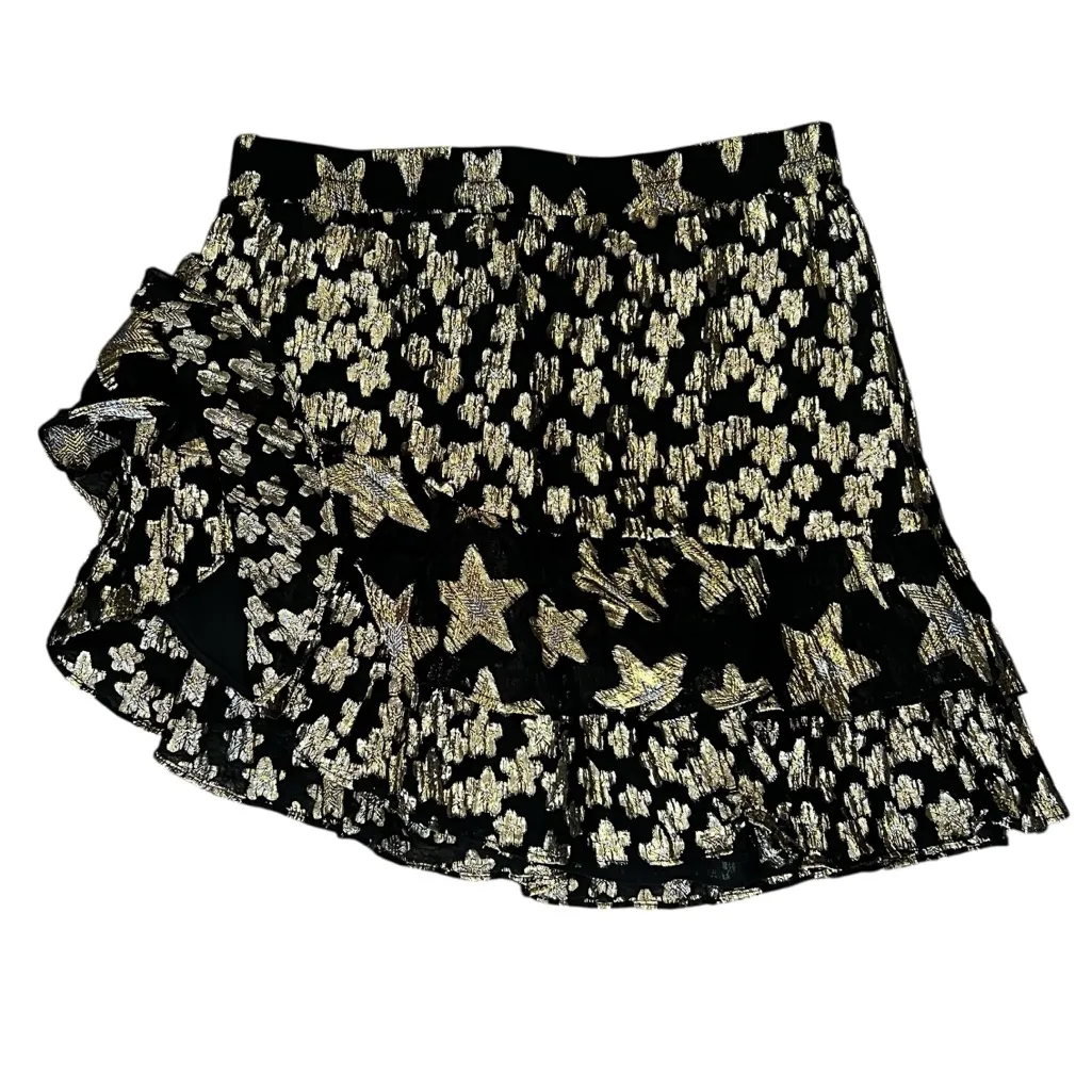 LoveShackFancy Women’s Seniya Black Gold Star Tiered Asymmetrical Mini Skirt M - Image 12