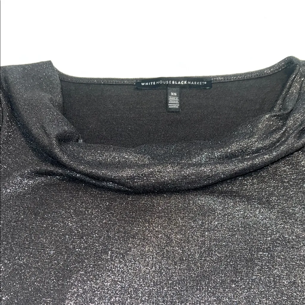 White House Black Market Shimmering Black Long Sleeve Top Size XS - Image 3