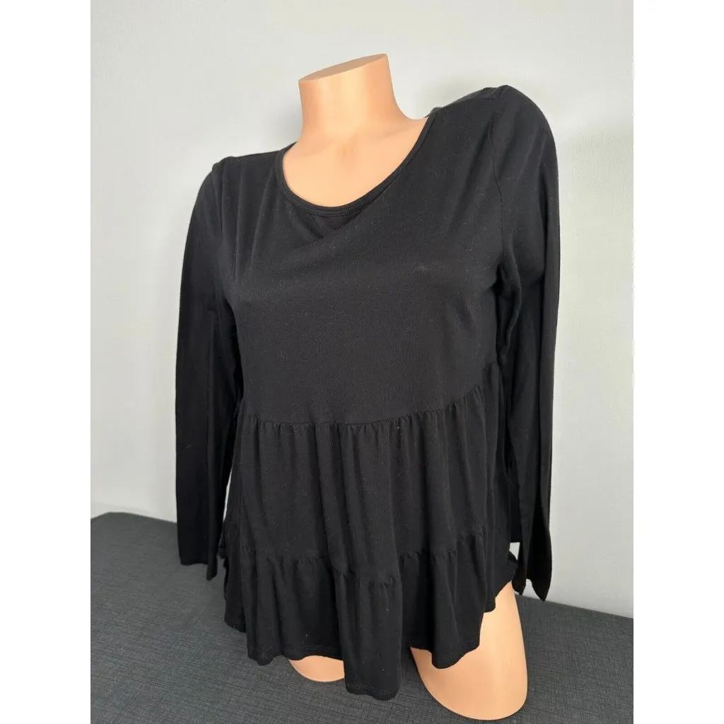 LOFT Ann Taylor Small Womens Top Shirt Black Long Sleeve Classic Cotton Blend - Image 2