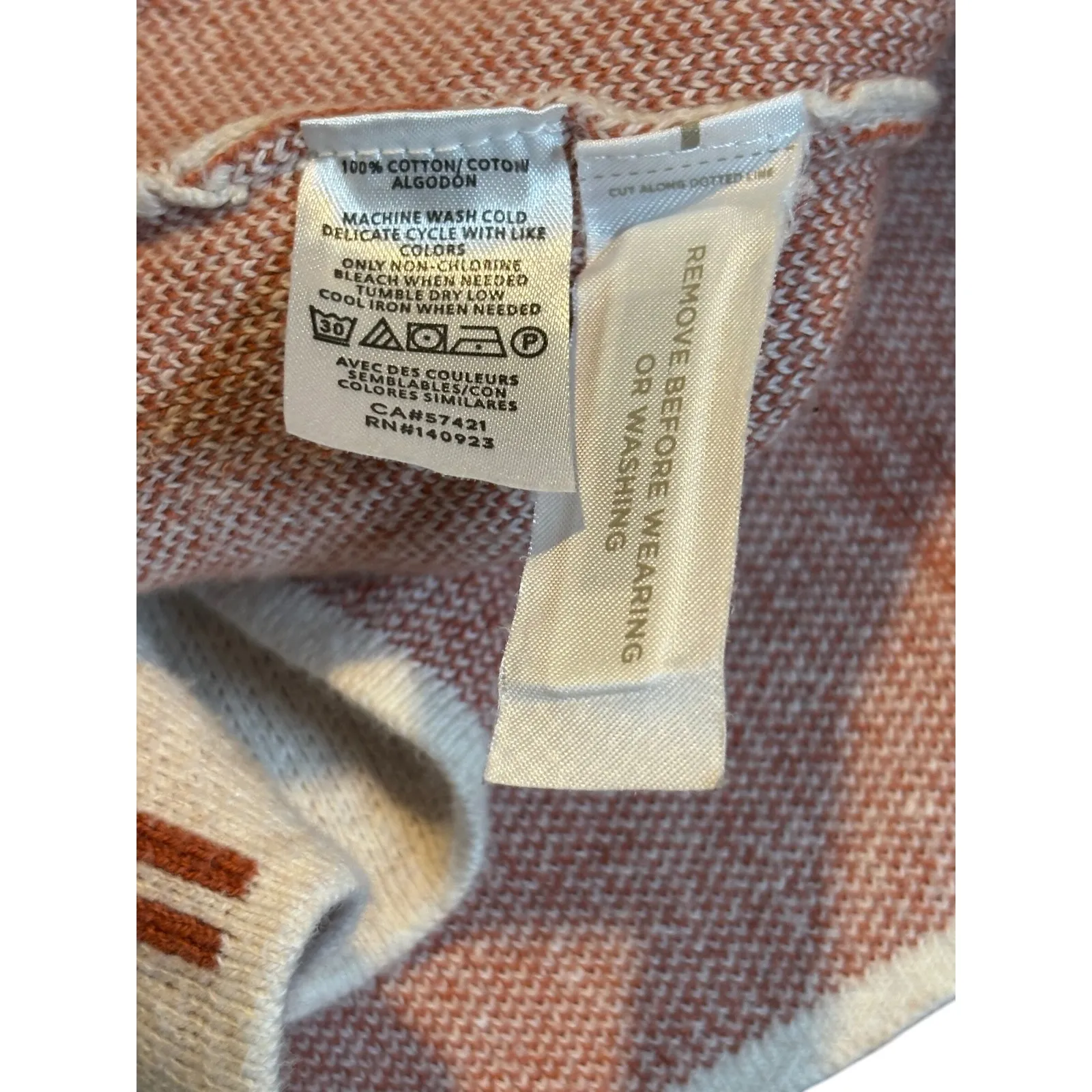 LOFT‎ Cream Burnt Orange Plaid Knit Blazer Cardigan Sweater Women Size Medium - Image 8