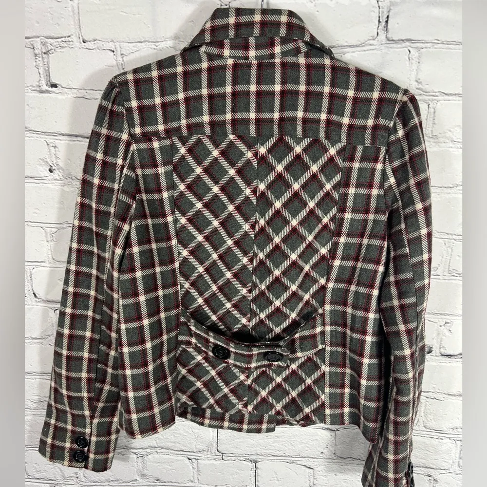 Forever 21 Double Button Front Short Wool Blend Plaid Overcoat Size M (D6) - Image 7