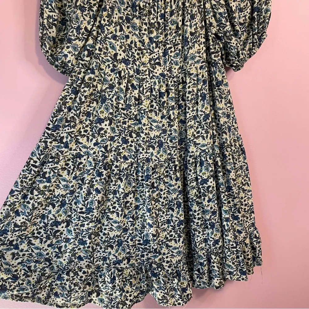 Wild Fable Blue Micro Floral O Neck Tiered Short Sleeve Mini Summer Dress Small - Image 5