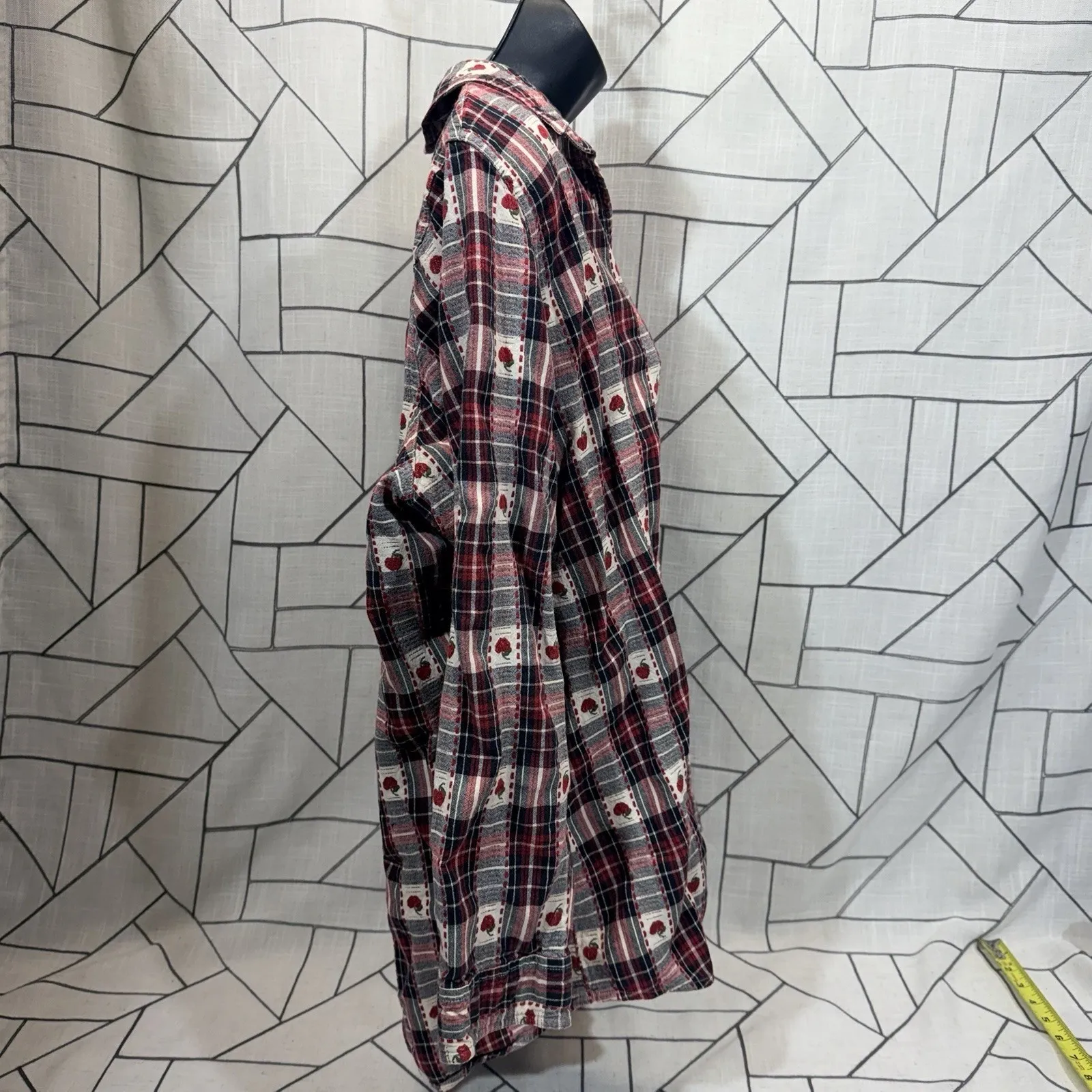 North Crest Vtg 90s Red Gingham Apple Button Down Shirt 2X Teacher School Size XXL - Image 2