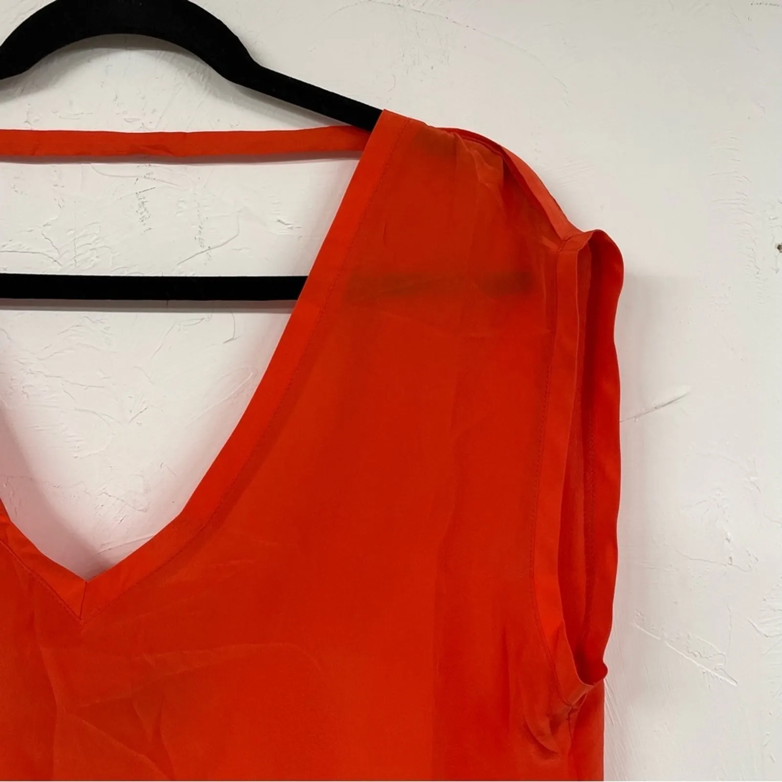 Myne Ashley Ann Orange Red Silk Cap Sleeve Draped Back Blouse Womens L Shirt - Image 2