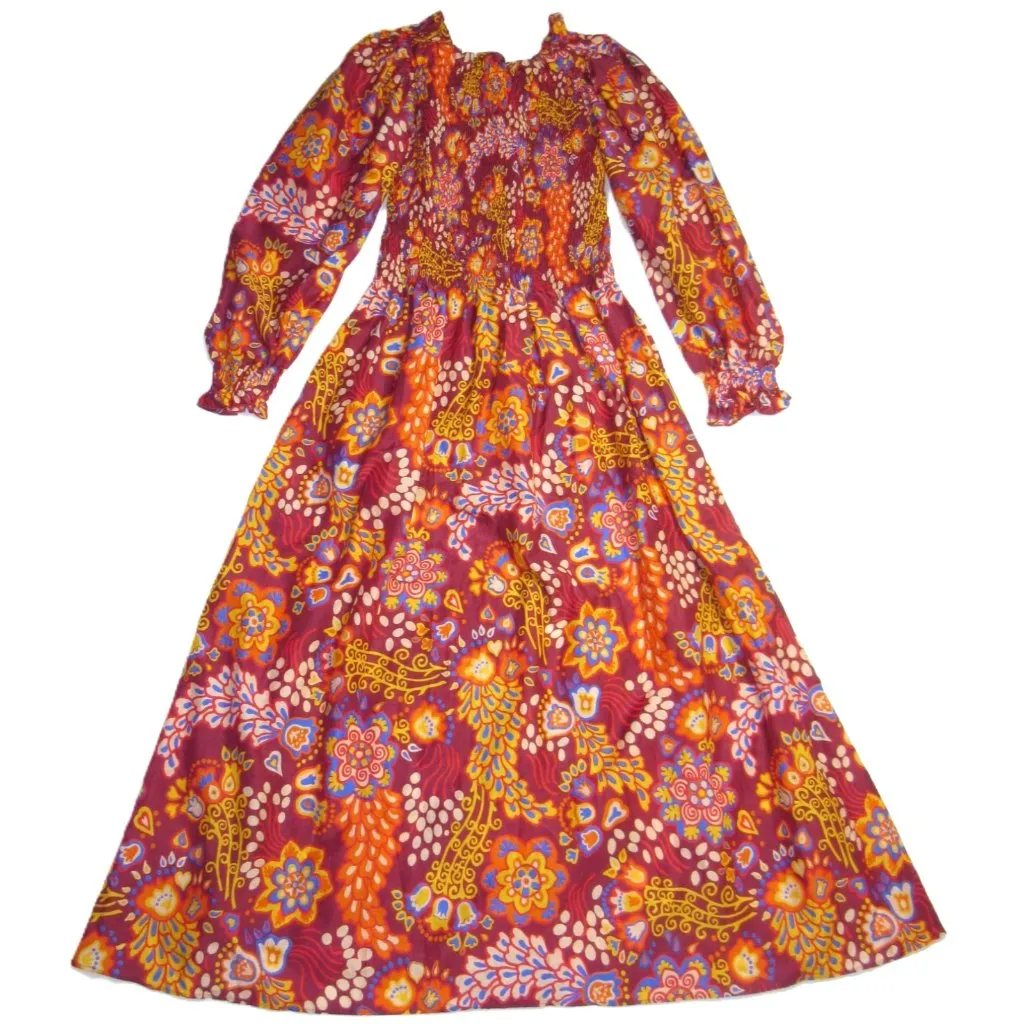 NWT La DoubleJ Gorgeous Maxi in Taranta Smocked Silk Voile Dress XS - Image 3