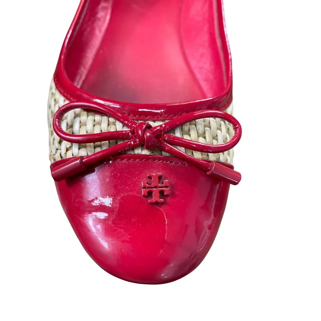 Tory Burch Red & Beige Straw Flats Loafers Womens Size 7.5M SKU 8846 - Image 8
