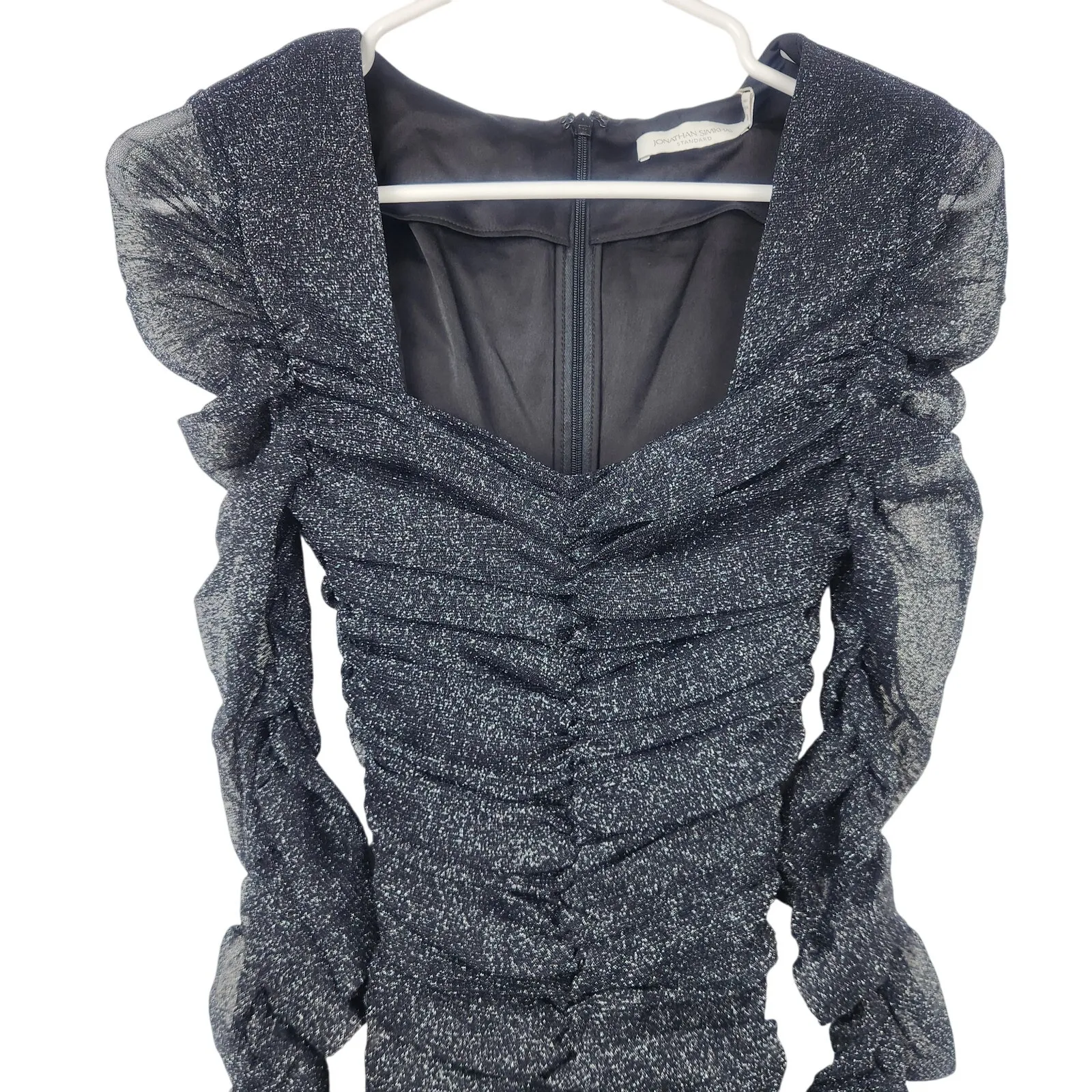 Jonathan Simkhai Standard Zinnia Ruched Midi Dress in Black Metallic Medium NWT - Image 3