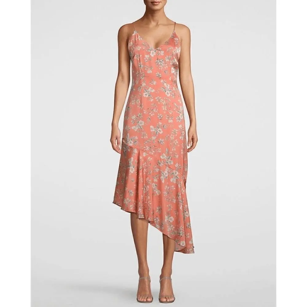 White House Black Market Floral Orange Asymmetrical Midi Dress, 4 NWOT - Image 10