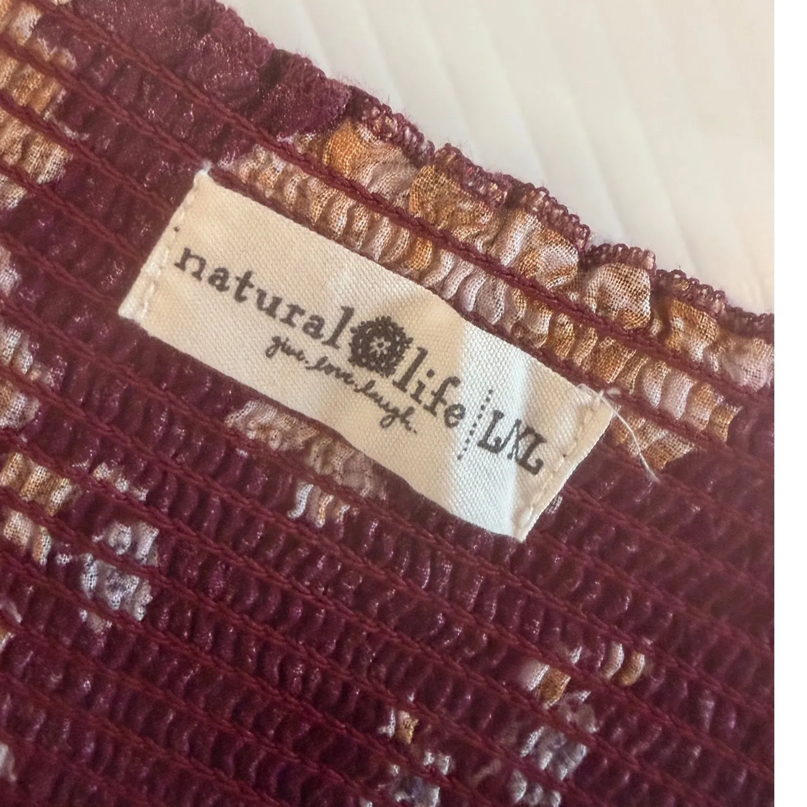 Natural Life Burgundy Floral Smocked Maxi Skirt LXL Boho Cottage - Image 4