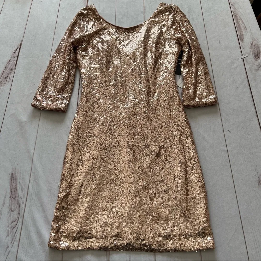 NWT Lulu's Delightful Ways Champagne Gold Sequin Dress Mini Prom Homecoming Club - Image 15